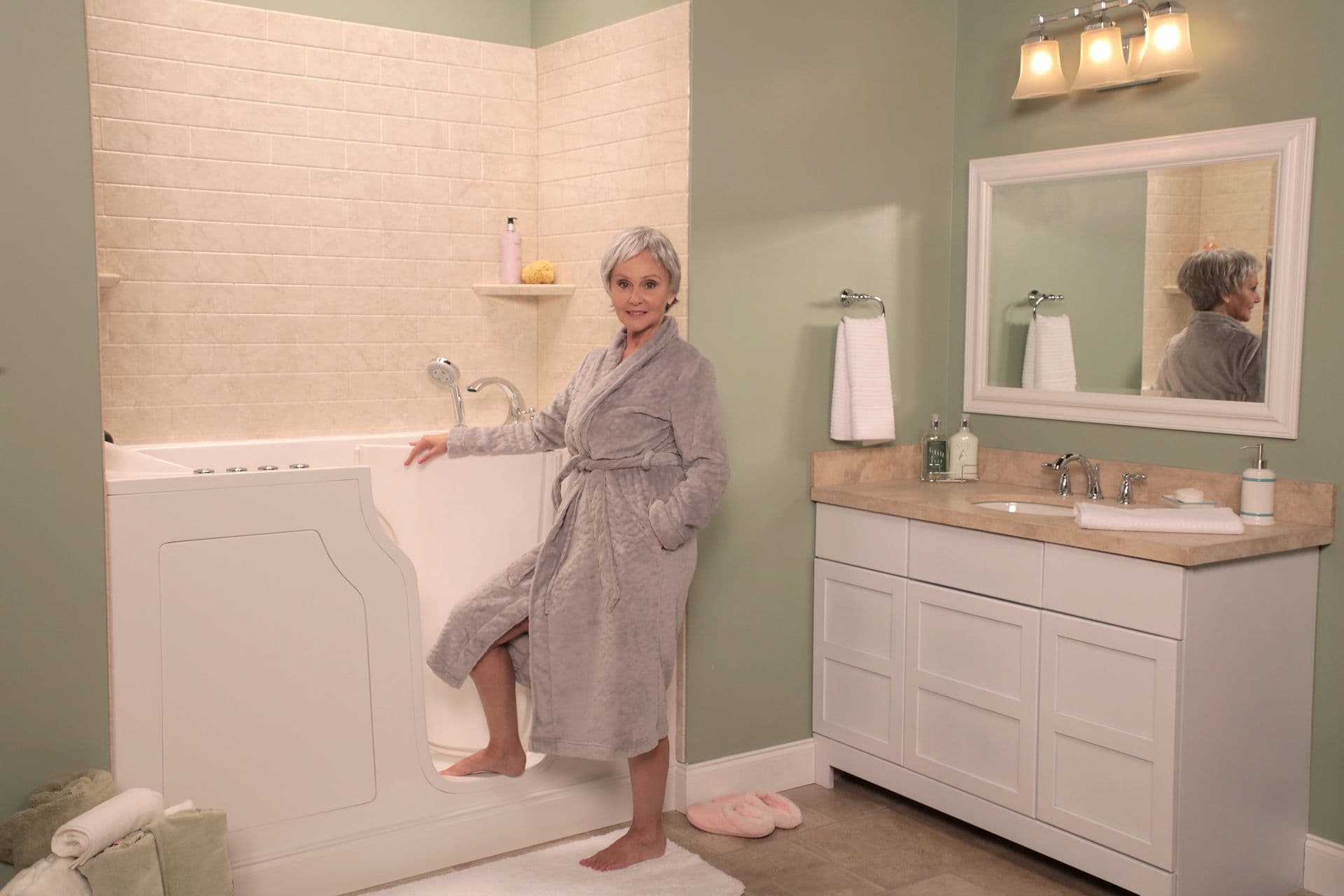 entering walk in bathtub